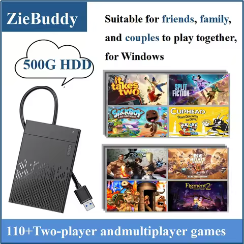 ZieBuddy Gaming External Hard Drive With over 110 Pre-Installed Steam Local Multiplayer Games for Co