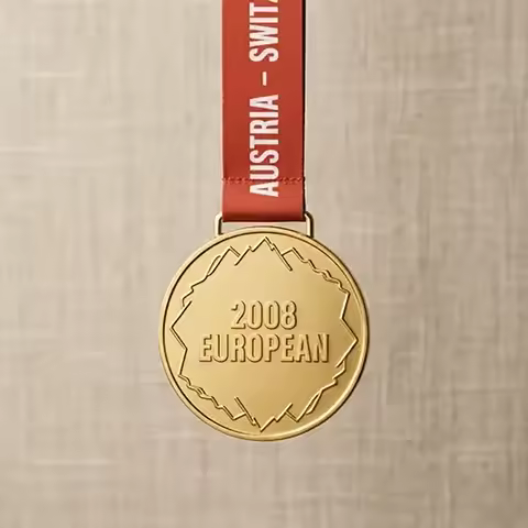2008 Austria - Switzerland European Style Football Medal with Ribbon Collectible Fan Souvenir