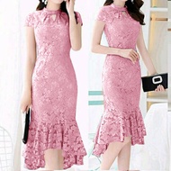 Dress Brukat Full Pesta Kondangan Shopia Lace / Long Dress Baju Wanita Natal / Dress Imlek Termurah