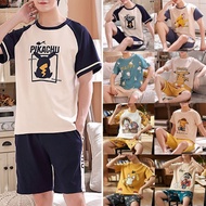 ✼Baju tidur Budak Lelaki Men Pajamas Plus Size Short Sleeve Shorts Set Sleepwear Cartoon Duck Pikachu