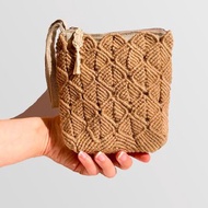 Macrame jute pouch bag Wristlet makeup bag Zipper pouch purse Linen phone pouch