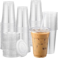 AOZITA 120 Sets - 20 oz Clear Plastic Cups with Lids, Disposable Cups With Straw Slot Lids for Cold 