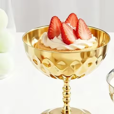 Stainless Steel Goblet Cup Ice Cream Dessert Salad Bowl Fruit Plate Snack Dish Pudding Bowls Cup KTV