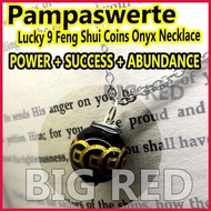 FENG SHUI Lucky 9 Coins Ball in Black Onyx Pendant Stainless Necklace None Fade Hematite Lucky