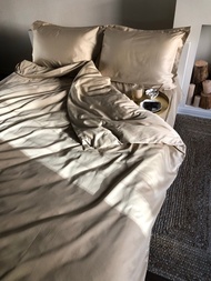 Latte 鋪棉被套，天然 100% 棉 સaten (緞面)