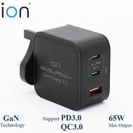 ion - 65W 2 x PD 3.0+QC 3.0 3 USB GaN 家居及旅遊便攜式快速充電器 超細Size