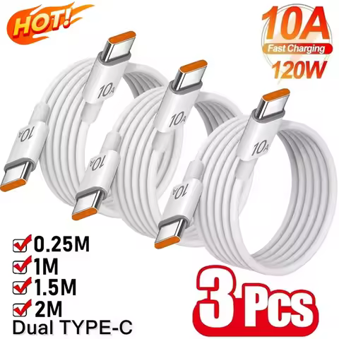 1/3Pcs 120W 10A USB C Super Fast Charging Data Cord 0.25m/1m/1.5m/2m/3m Phone Type C to Type C Fast 
