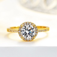 Moissanite Ring 1ct D Color Luxury for Women, 925 Silver Gold Plated Promise Ring with Box, Engageme