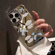 Blue Bow Puppy Makeup Mirror Phone Case For Samsung Galaxy S25 S24 S23 S22 S21 Plus S20 FE Note 20 U