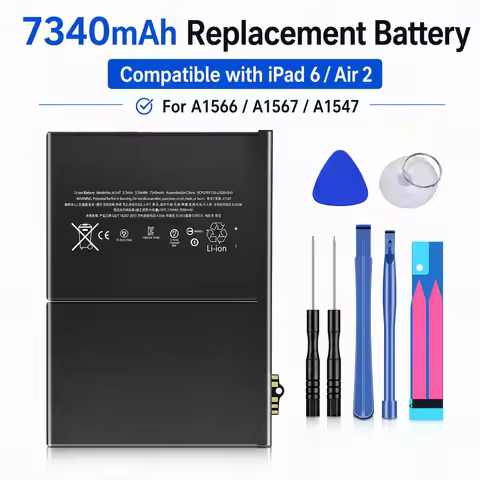 Replacement Battery for iPad 6 Air 2 A1547 A1566 A1567 7340mAh Li-ion Tablet Battery Tool Kit Includ