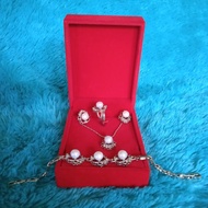 1 set perhiasan mutiara air tawar asli lombok plus kotak perhiasan 