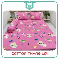 Bộ ga gối Cotton Thắng Lợi 100% {4 món} Drap Thắng Lợi chuẩn logo ( 1 ga bọc + 2 vỏ gối nằm + 1 vỏ g