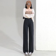 黑色直筒牛仔褲女裝 秋冬高腰窄腳褲 加絨保暖闊腿褲- 黑色九分 XS