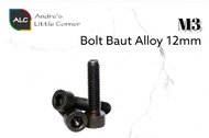 Baut Bolt M3 12mm Black Alloy Steel Hex Head Quad Drone FPV