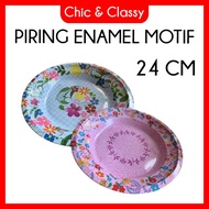 12 PCS || 1 Lusin Piring Enamel Motif 20cm 22cm 24cm / Piring Seng /