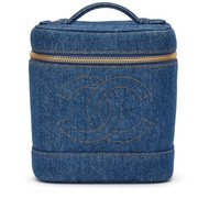 Chanel Vintage Blue Denim Timeless Vanity Cosmetic Case Bag Gold Hardware, 1996-1997