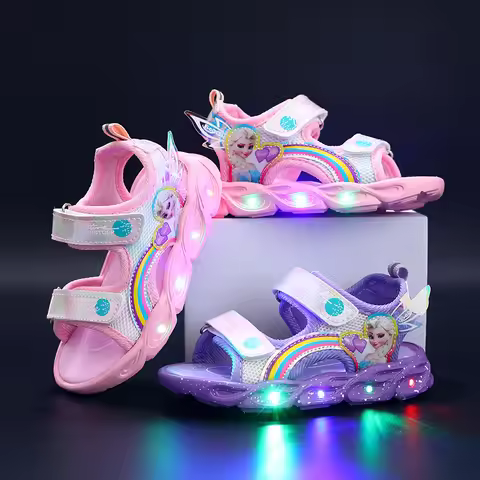 Baby Girl's Elsa Sports Sandals Cartoon Cute Children's Summer Shoes Led Lighted Shoes Kids Girls Be