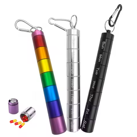 25*185mm portable rainbow aluminum alloy metal storage bottle water proof keychain 7-days pill case 