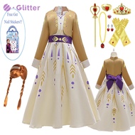 Dress For Kids Girl Frozen Princess Anna Snow Queen Elsa 2 Cosplay Costume Long Wig Crown Accessories Kid Girls Dresses Birthday Gift Children Clothes