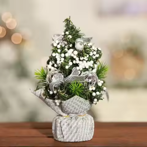 E8BD 9'' Mini Christmas Tree with Flower Bells Ornaments Xmas Tree Desktop Decoration