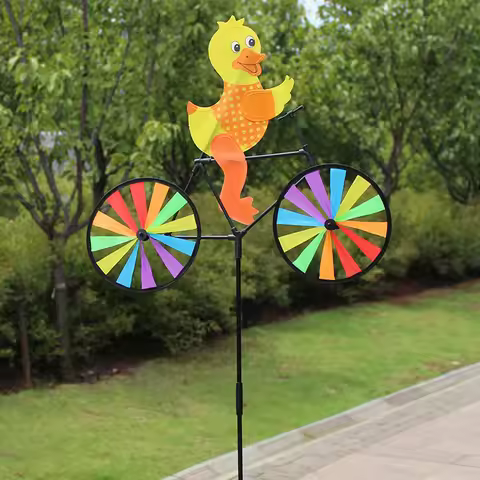 Cute 3D Animal on Bike Windmill Lovely Garden Stake Pinwheel Wind Spinner for Garden Ornament Suppli