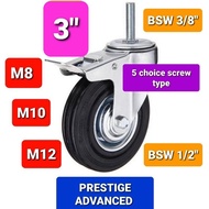 BLACK rubber 3" Threaded Industrial Stem Caster Wheels Furniture Carts Dolly Workbench Trolley Roda