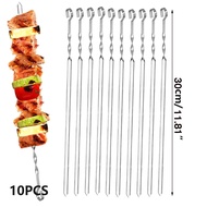 10Pcs Barbecue Skewers Reusable Stainless Steel Skewer Kebab Q Camping Grill Flat Forks Outdoor Q Accessories Q Sticks