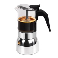 [frthrthrt]Glass Clear Moka Pot 4 Cup 200ml 6.8oz Thickened 304 Stainless Steel Stovetop Espresso Ma