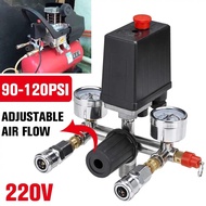 220V Air Compressor Pressure Switch Valve Pump Aluminium Alloy Control Valve Manifold Relief Regulator with Gauge 0-180 Psi