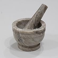 Stones And Homes Indian Brown Mortar and Pestle Set Big Bowl Marble Spices Masher Stone Grinder for Home and Kitchen 4 Inch Polished Robust Round Stone Molcajete Herbs Spices - (10 x 8 cm)