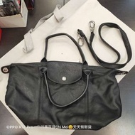 206*精品Longchamp 黑色 小羊皮羊皮 L款手提 肩包 斜背包