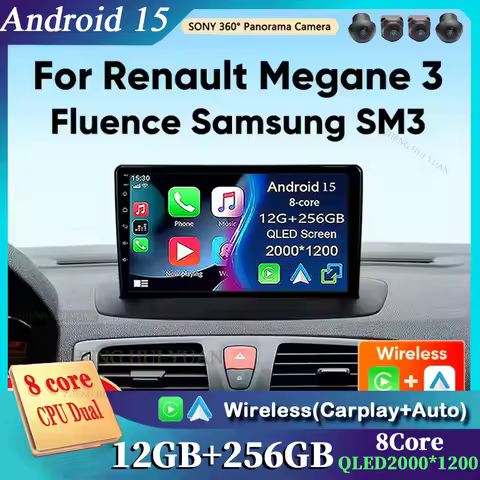 Android 15 Car Radio For Renault Megane 3 Fluence Samsung SM3 2008 - 2014 Wireless Carplay Android A
