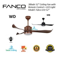 Fanco (Falcon LED 52"-WD) Remote Control Ceiling Fan 3Blade LED Light 18W 3colour (3year Motor Warranty)