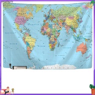 World Map Tapestry High-Definition Map Fabric Wall Hanging Decor Watercolor Map Letter Polyester Tab