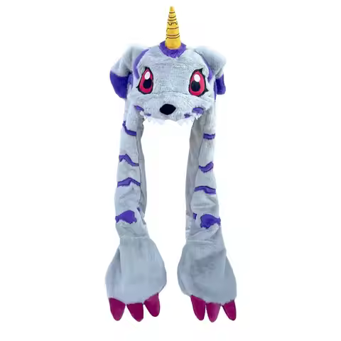 Anime Gabumon Plush Hat Scarf and Gloves Three-in-one Cute Cartoon Accessories Kawaii Outdoor Warm C