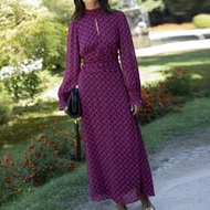 Berry Print Maxi Dress With Ruffle Details. Fall, Party, Going Out And Elegant Style.