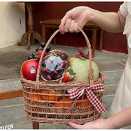 Handmade Rattan Basket with Hard Handle – Decor for Gift Wrapping, Bouquets, Fruits, Vintage Photogr