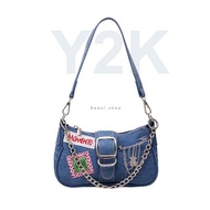 Y2K Style Bag Jeans Color Chain Decoration Shoulder