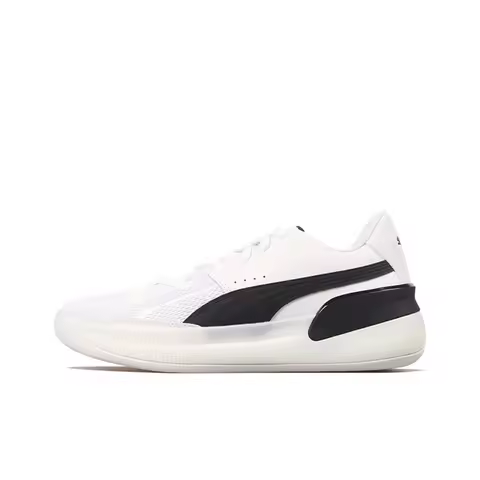 PUMA Clyde Hardwood Team Abrasion Resistant Low top Basketball Shoes Unisex White Black 194454-01