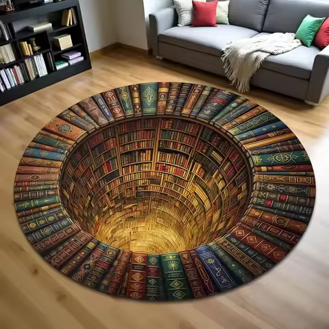 Library Books 3D Optical Illusion Rug Trippy Library Books Hole Carpet Books Cave Illusion Floor Mat