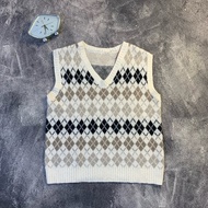 ARGYLE MOTIF RETRO KNIT VEST (PST-302)
