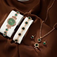 Ladies Luxury Rhinestone Crown Quartz Watch With Heart Jewellery Set (No Box)