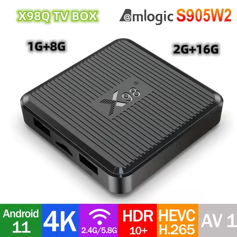 X98Q TV Box Amlogic S905W2 Android 11 Quad Core Dual Band 2.4G 5.8G WiFi AV1 H.265 4K HDR10 Media Pl