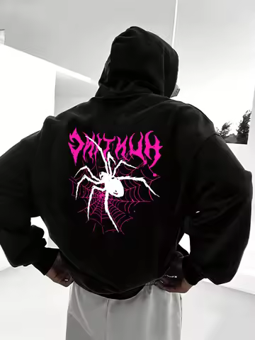 Marvel's Spider-Man Miles Morales Men's Black Hoodie Red Spider-themed Superhero Short-sleeved Casua