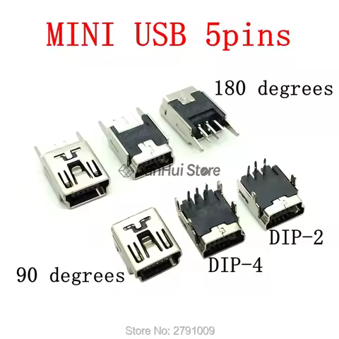 20PCS Mini USB SMD 5 Pins Female Mini B Socket Connector Plug 180 degrees / 90 degrees DIP-2 DIP-4 U