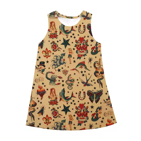 Jumeast 3D Tattoo Art Printed Women Vintage Y2k Mini Dresses Hip Hop Harajuku Fashion Sleeveless Nig