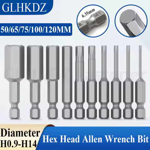 50-120mm Hex Head Allen Wrench Drill Bit 1/4 Hex Shank Metric Hex Screwdriver Bit Power Drill Adapte