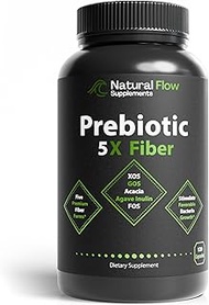 Prebiotic Fiber Supplement 5-in-1 Capsules - Natural Flow 5X Fiber XOS, GOS, FOS, Acacia and Agave I