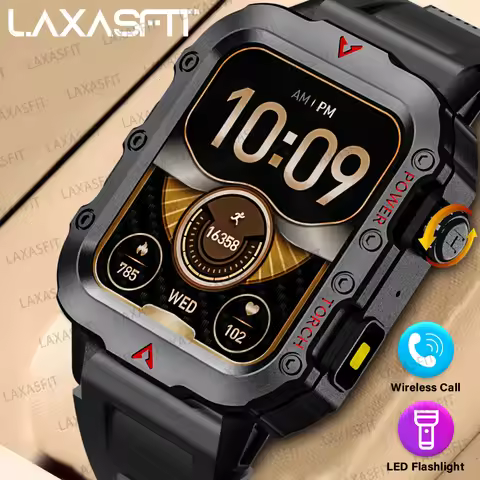 LAXASFIT 2024 Outdoor Military Men's Smart Watch Bluetooth Talk Sports Heart Rate Monitor Smart Watc