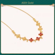 ASIX GOLD สร้อยข้อมือโคลเวอร์สี่แฉกเคลือบทอง 24K และสร้อยคอชุดสองชิ้น ชุดเครื่องประดับแฟชั่นสตรีทอง 